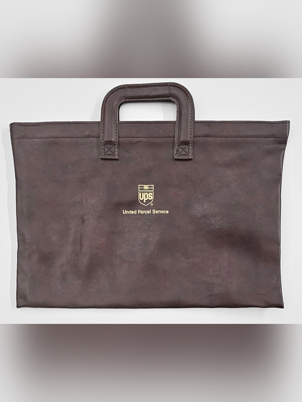 Vintage UPS Leather Portfolio Briefcase Brown Document Bag Shield Logo 70s/80s